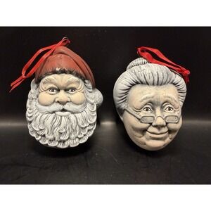 Vintage Santa Claus & Mrs Claus Face Wall Plaques Set Holiday Decor